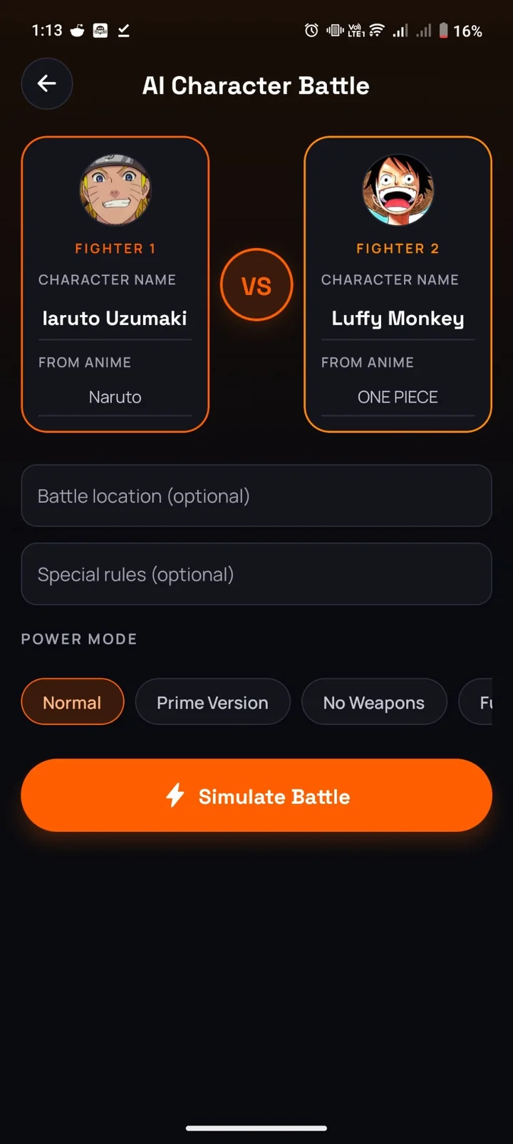 AI character battle setup
